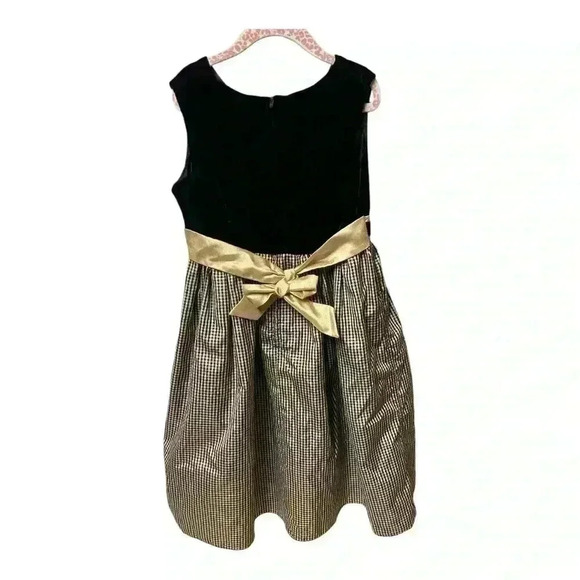 PERFECTLY DRESSED black Velvet Gold Metallic Check Plaid Taffeta dress girls 8 - Picture 2 of 9